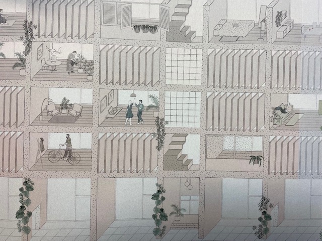 Papier peint représentant la découpe d'un appartements aux multiples pièces