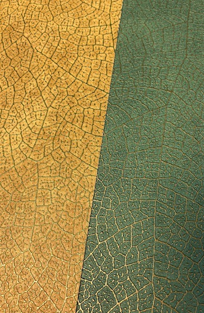 Papier peint texturé nervure de plantes jaune et vert
